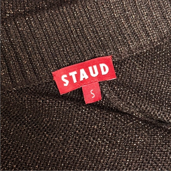 STAUD 2 Piece Set Sparkle Knit Long Sleeve Sweetheart Bustier Top & Flare Pant S - Picture 13 of 16